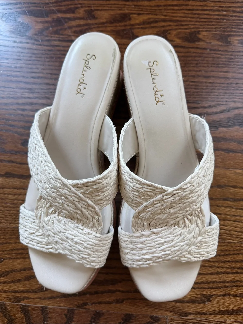Splendid Cream Braided Wedge Slide Sandals